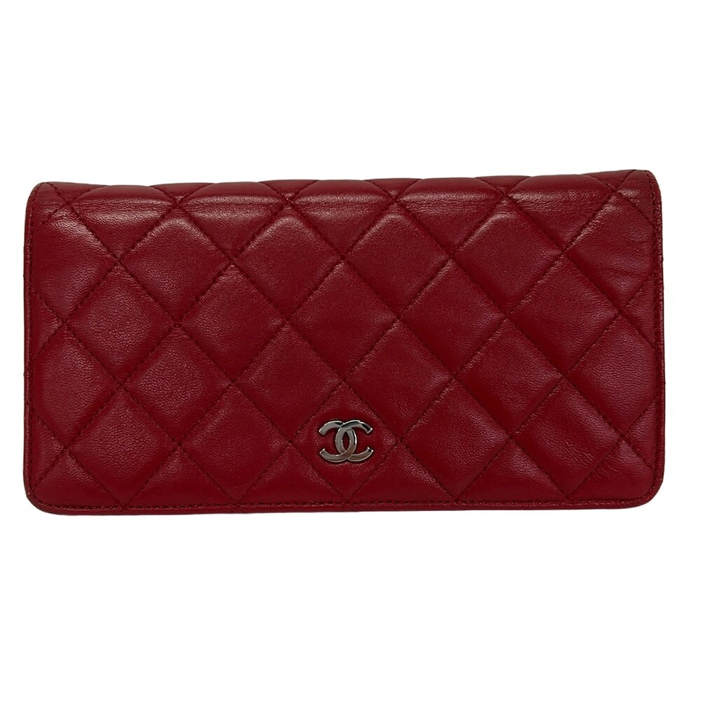 Chanel Matelasse Red Silver Lambskin #338281C57B